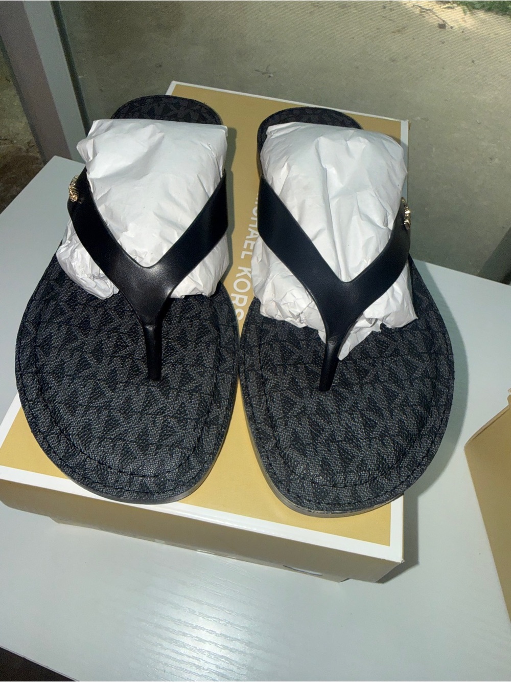 Michael Kors Black Signature Logo-Print Thong Sandals